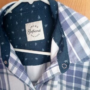 JACHS Girlfriend Blue and White Plaid Button Down Shirt